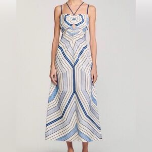 Sandro x Louise Bourgeois Blue and Cream Maxi Dress